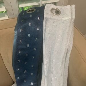 EUC Window Treatments, Curtains, or Drapes blue/silver and white/silver sheers
